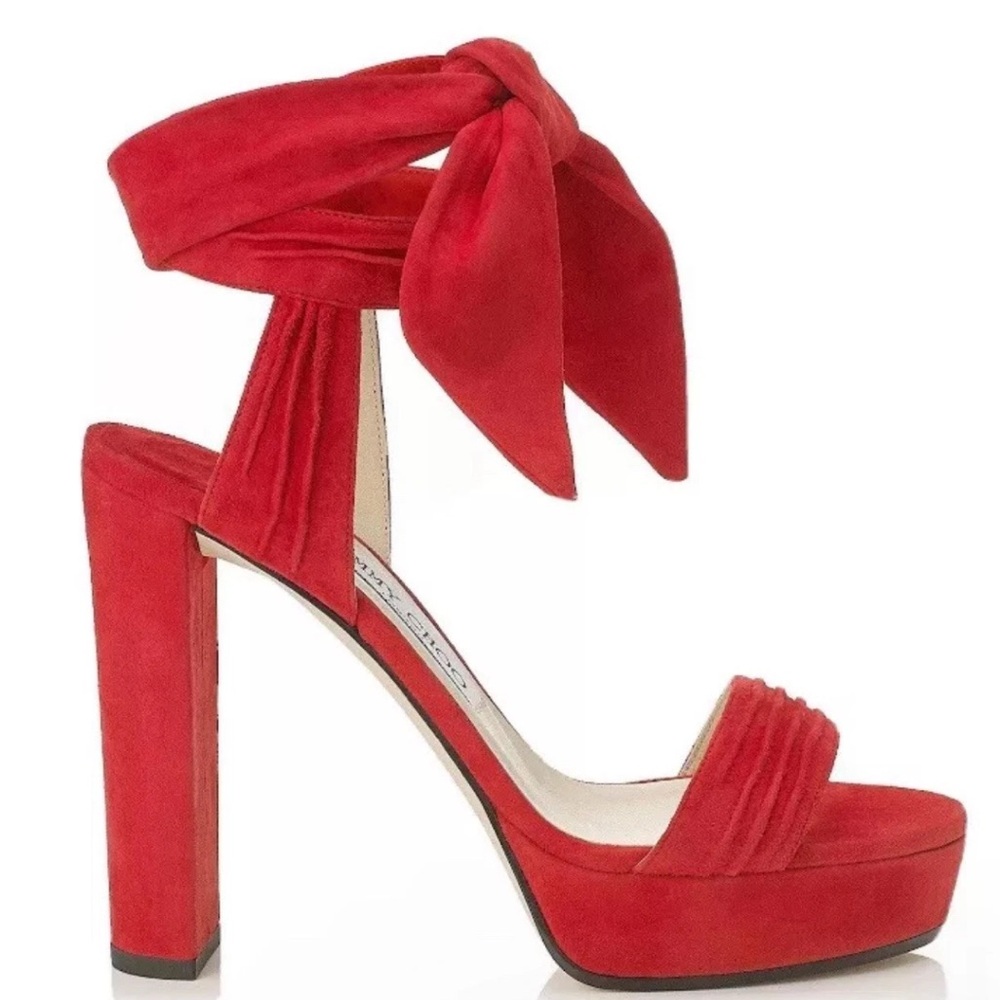 Jimmy Choo Women’s Red Suede Platform Heels Kaytrin 120mm Sz 38.5